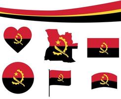 bandeira de angola mapa fita e ícones de coração ilustração vetorial resumo vetor