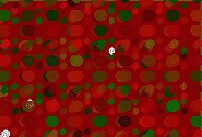 padrão de vetor verde e vermelho claro com círculos curvos.