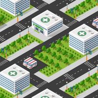 ilustração 3D isométrica do bairro da cidade com o hospital vetor