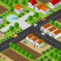 ilustração 3D isométrica do bairro da cidade com casas vetor