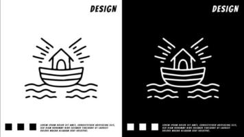 logotipo da casa, do barco e do mar, ilustração para camiseta vetor