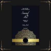 Fundo ornamentado de mandala de ouro de luxo para convite de casamento vetor