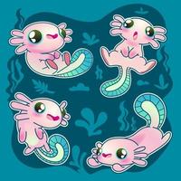 conjunto de vetores axolotl fofa, salamandra fofa