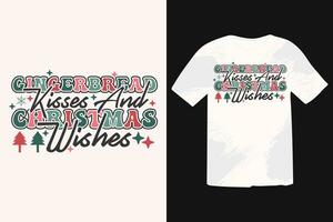 Pão de gengibre Beijos e Natal desejos retro vintage camiseta Projeto. caligrafia frase para Natal. Boa para t camisa imprimir, poster, cumprimento cartão, bandeira, e presente Projeto vetor