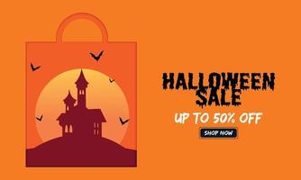 castelo de sacola de papel de venda de halloween vetor