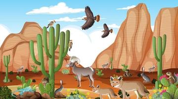 paisagem de floresta do deserto em cena diurna com animais selvagens vetor