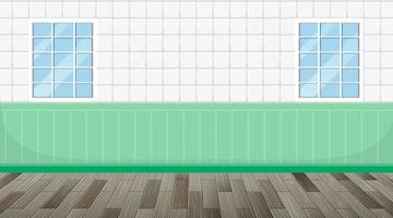 sala vazia com piso em parquet e parede de azulejos verdes brancos vetor