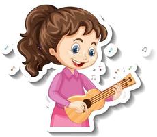 Adesivo de personagem de desenho animado com uma garota tocando ukulele vetor
