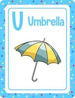 cartão do alfabeto com a letra u para guarda-chuva vetor