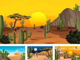 quatro cenas diferentes da paisagem da floresta do deserto com animais e plantas vetor