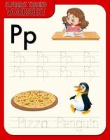 planilha de rastreamento do alfabeto com as letras p e p vetor