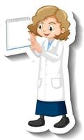Adesivo de personagem de desenho animado de uma garota em vestido de ciências vetor