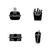pacotes de comida para viagem ícones de glifo preto definidos no espaço em branco vetor