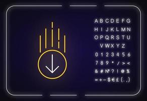 seta para baixo no ícone de luz de néon circular vetor