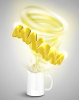 Iogurte de banana / bebida em um copo, ilustração vetorial realista vetor