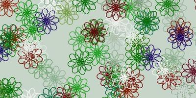 modelo de doodle de vetor verde claro com flores.