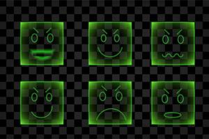 emoji com efeito de luz conjunto de recursos gráficos emoticon de halloween neon vetor