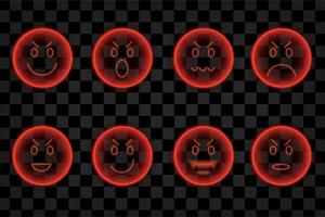 emoji com efeito de luz conjunto de recursos gráficos emoticon de halloween neon vetor