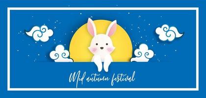 banner festival meados de outono com coelhos bonitos e a lua. vetor