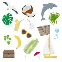 conjunto de objetos de praia de verão em desenho animado vetor