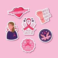 Pacote de adesivos fofos do dia do câncer de mama vetor