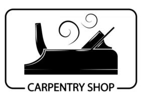 logotipo para loja de marcenaria. ícone de uma carpintaria. ilustração de uma plaina. design de logotipo para carpintaria, emblema de tipografia de carpintaria. oficina para serviço e reparo de produtos de madeira vetor