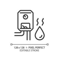 2d pixel perfeito editável Preto água aquecedor ícone, isolado vetor, fino linha ilustração representando encanamento. vetor