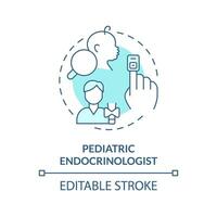 pediatra endocrinologista turquesa conceito ícone. endócrino sistema. hormonal desequilíbrio. crianças doutor. médico Centro abstrato idéia fino linha ilustração. isolado esboço desenho. editável acidente vascular encefálico vetor