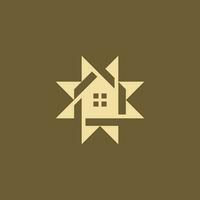 solar casa logotipo. Sol raio casa monograma vetor