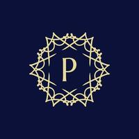 inicial carta p floral ornamental fronteira círculo quadro, Armação logotipo vetor