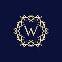 inicial carta W floral ornamental fronteira círculo quadro, Armação logotipo vetor