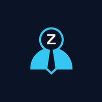 logotipo iniciais carta z. logotipo para trabalho vagas ou empregado recrutamento. uma combinação do a humano figura símbolo, uma ampliação vidro, iniciais e uma gravata. vetor