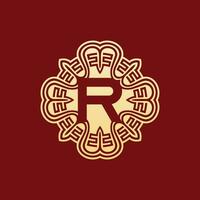 elegante e único inicial carta r oriental enfeite alfabeto emblema logotipo vetor