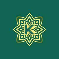 amarelo verde moderno e elegante inicial carta k simétrico floral estético logotipo vetor