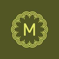 inicial carta m floral alfabeto círculo emblema crachá logotipo vetor