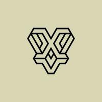 inicial carta xv ou vx monograma logotipo vetor