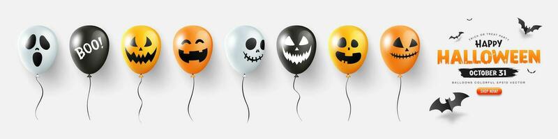 feliz dia das Bruxas colorida balões sorridente e assustador face coleções Projeto isolado em branco fundo, eps 10 vetor ilustração