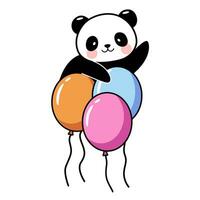 fofa pequeno panda Garoto com figura um, azul balão e arco gravata vetor