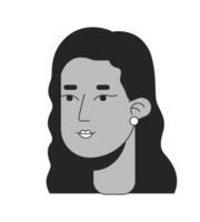 Preto mulher grandes em linha reta cabelo Preto e branco 2d linha desenho animado personagem cabeça. linda africano americano senhora ondulado Penteado isolado vetor esboço pessoa face. monocromático plano local ilustração