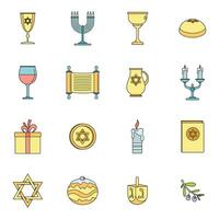 chanukah judaico feriado ícones conjunto vetor cor