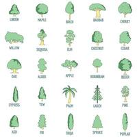 árvore tipos ícones conjunto vetor cor