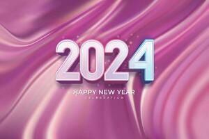 feliz Novo ano 2024 celebração com Rosa e azul texto efeito número em Rosa elegante fundo vetor