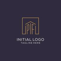 inicial pf logotipo com quadrado linhas, luxo e elegante real Estado logotipo Projeto vetor