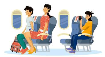 vetor plano ilustração do passageiros dentro uma cabine do avião durante a voo.