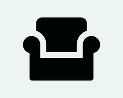 sofá cadeira ícone sofá sentar braço assento poltrona interior casa mobília moderno luxo salão decoração Preto branco esboço linha forma placa símbolo eps vetor