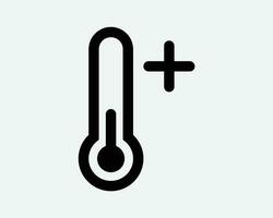 termômetro positivo temperatura quente mais Mais aumentar acima levantar superior Alto ferver calor acima Preto branco forma linha esboço ícone placa símbolo eps vetor