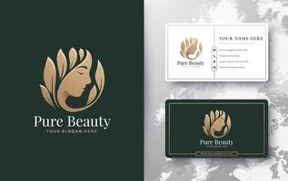 design de logotipo de mulheres florais de beleza com cartão de visita vetor