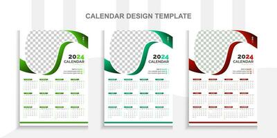 2024 moderno calendário Projeto com Lugar, colocar para foto e o negócio ou companhia logotipo.criativo calendário Projeto vetor disposição com 3 colorida modelo.