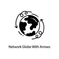 rede globo com Setas; flechas rabisco ícone Projeto ilustração. trabalho em rede símbolo em branco fundo eps 10 Arquivo vetor