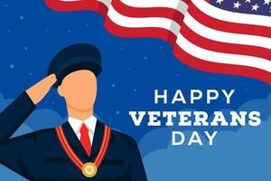 feliz veteranos dia fundo ilustração com soldado saudando vetor